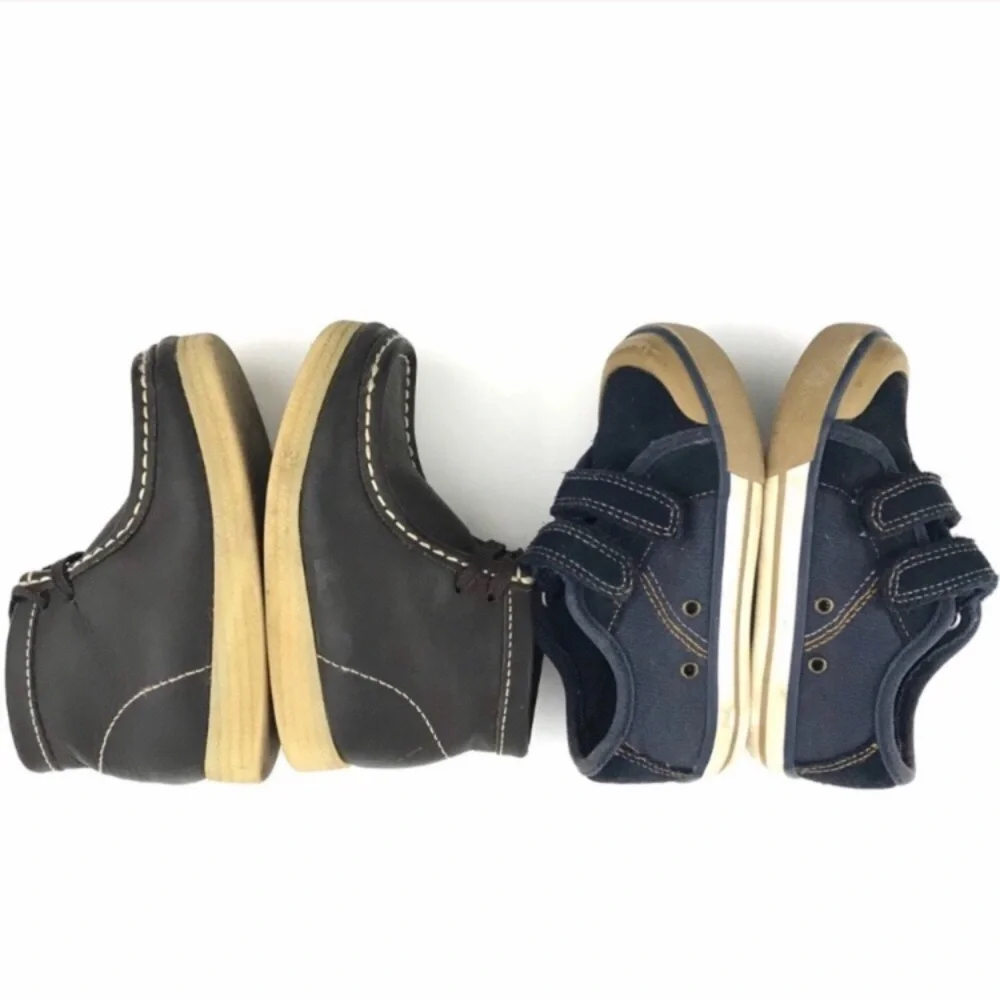 Brown Leather Boots & Blue Leather Velcro Shoe Boys 9 9.5